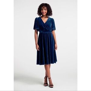 ModCloth Moves Like a Dance Midi Dress 3X Blue Velvet Wrap Style
